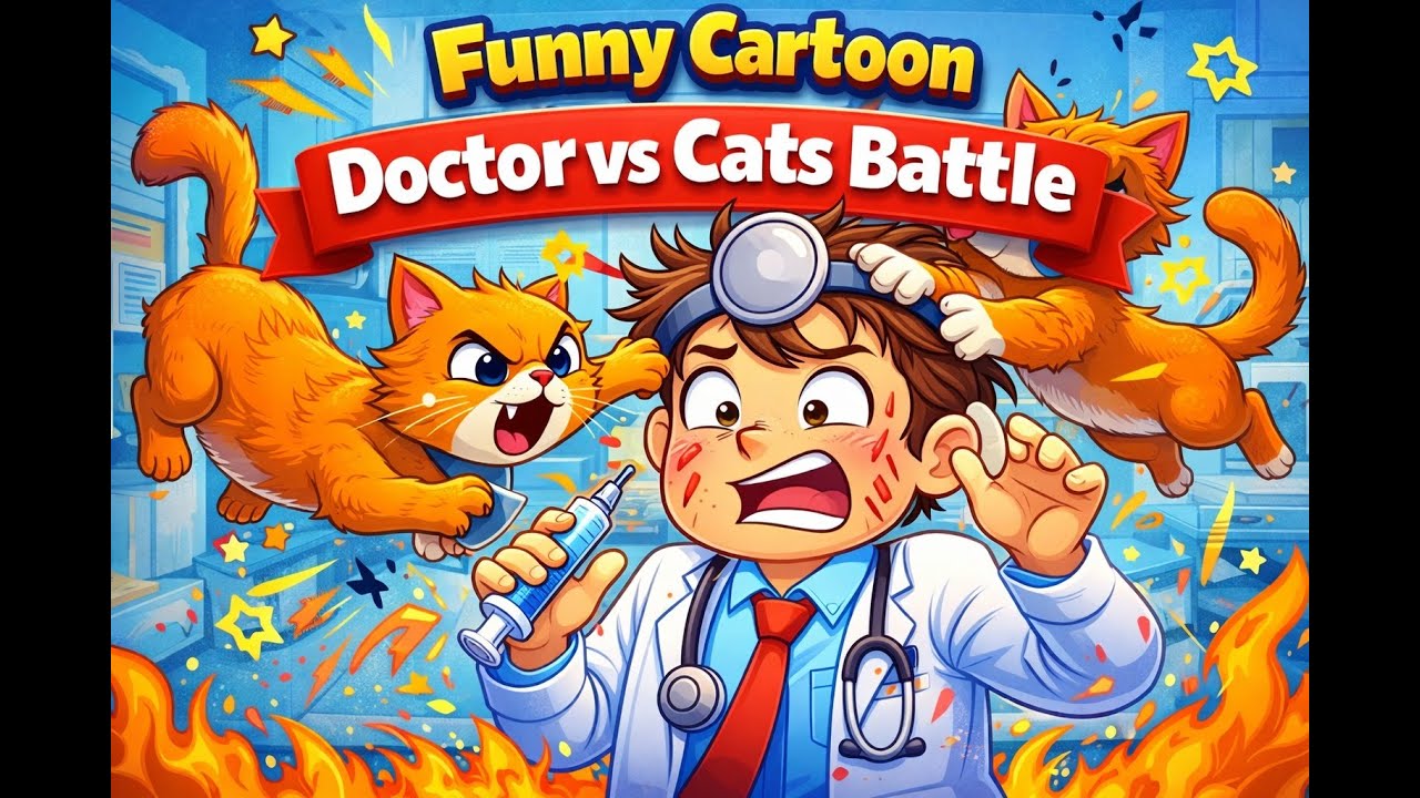 Funny Cartoon Doctor vs Cats Battle