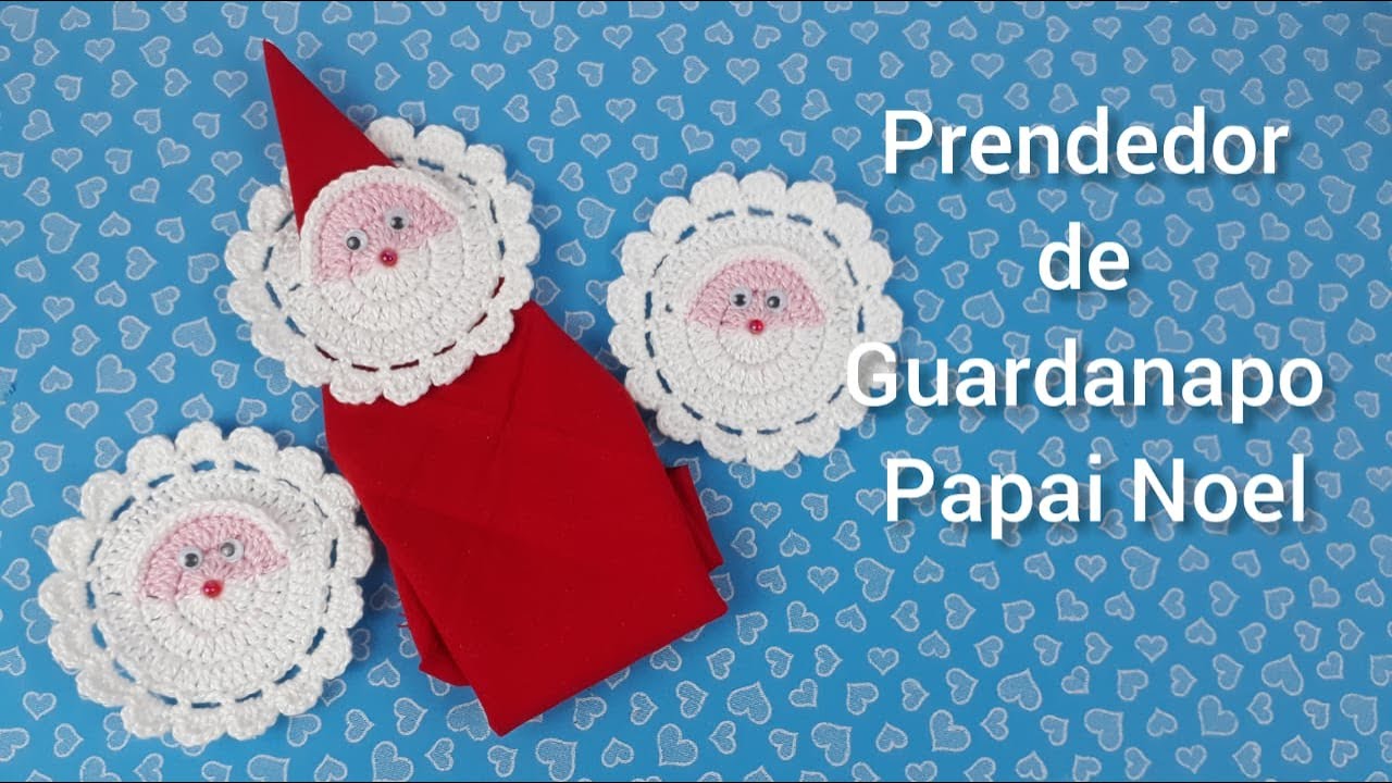 Prendedor para guardanapo de crochê Papai Noel