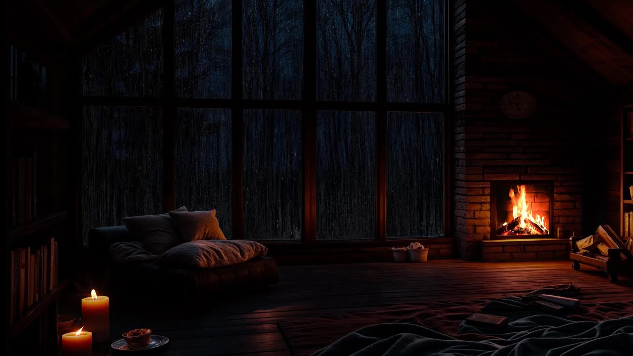 Rainy Night by the Window 🌧️ Cozy Fireplace Ambience for Deep Sleep
