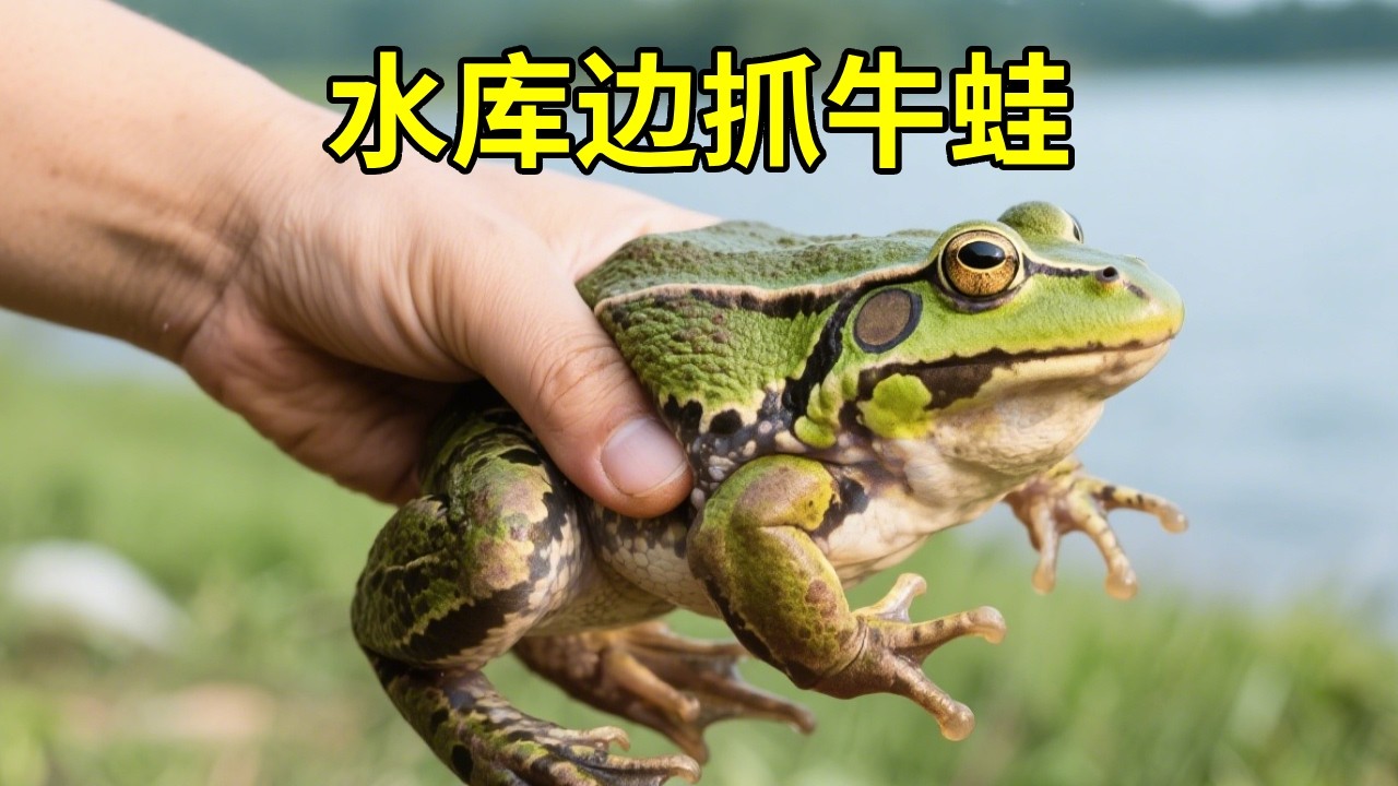 在一个水库边，抓到一只牛蛙 #神奇动物 #野采 #牛蛙 #抓鱼摸虾【天野侠】