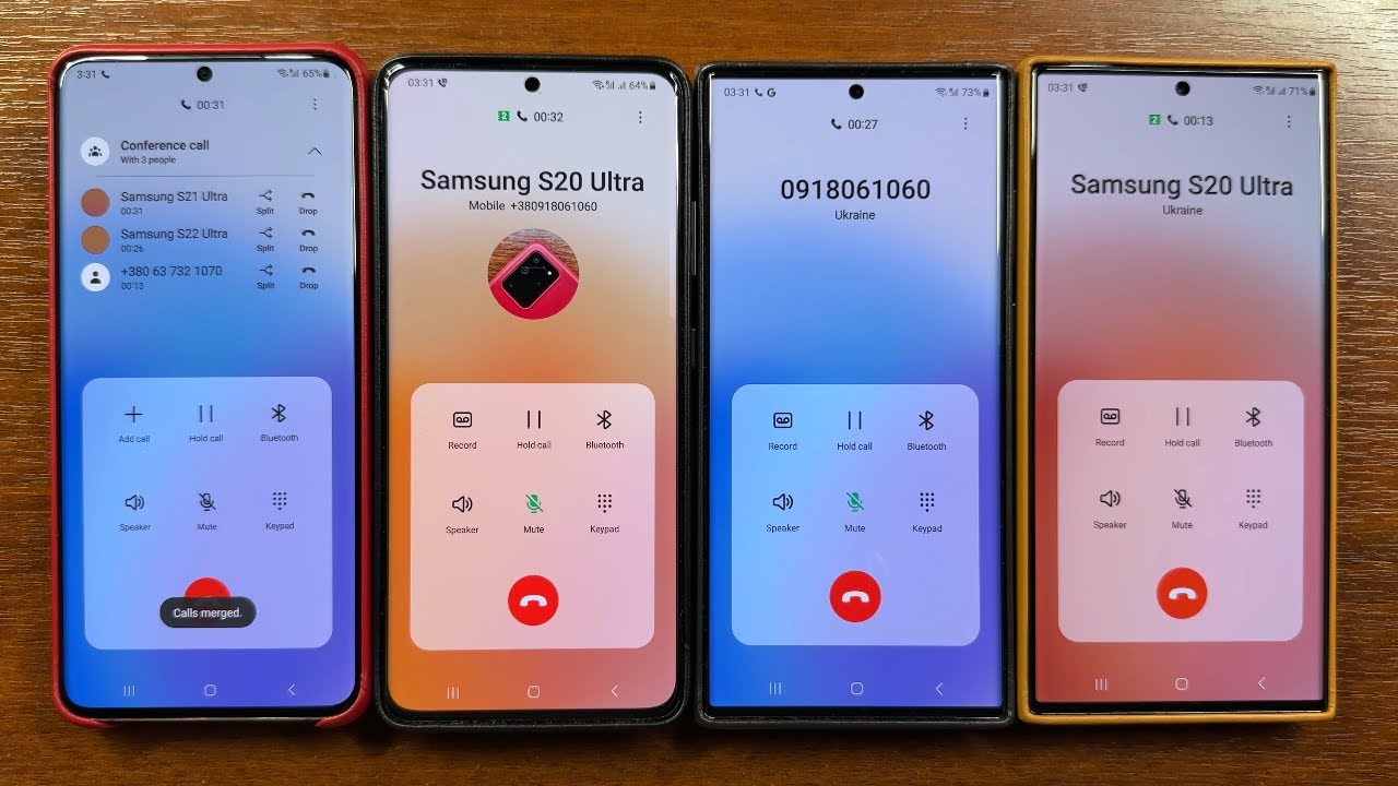 4 Samsung ULTRAs (S20, S21, S22, S23) 4-way Conference Call & 2 Incoming Call Pairs in Cases