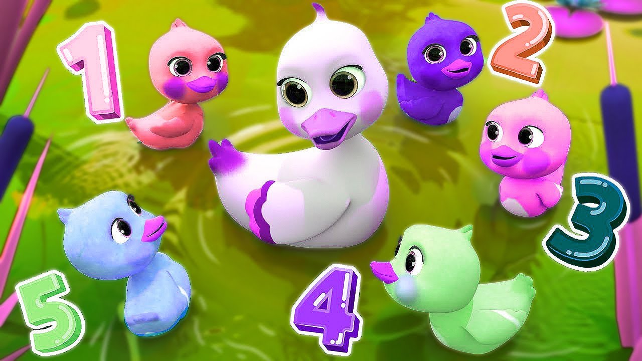 [1 Min Loop] Five Little Ducks 🦆🦆🦆🦆🦆 Fun Nursery Rhyme With Lyrics Colorful 3D Animation for Kids