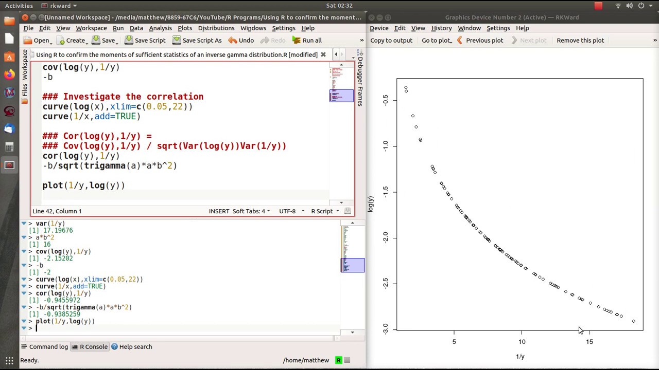 Using R to confirm the moments of sufficient statistics of an inverse gamma distribution
