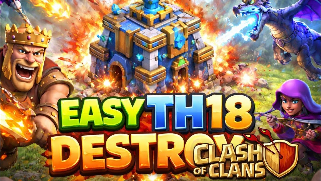 EASY TH18 DESTROY WITH 10 INVISIBLE SPELL #coc #th18destroy #sumit007live #cocvideo