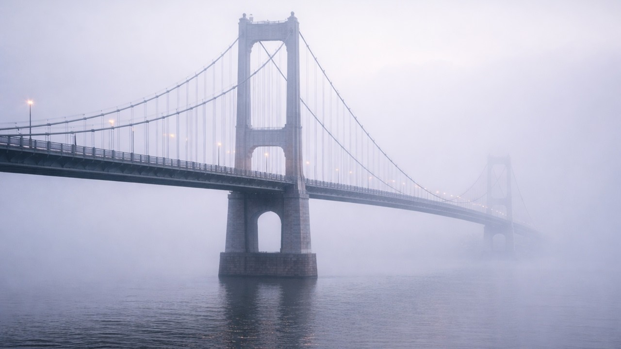 Rainy Foggy Bridge 🌧️ Gentle Rain & Water Ambience for Deep Sleep | No Music