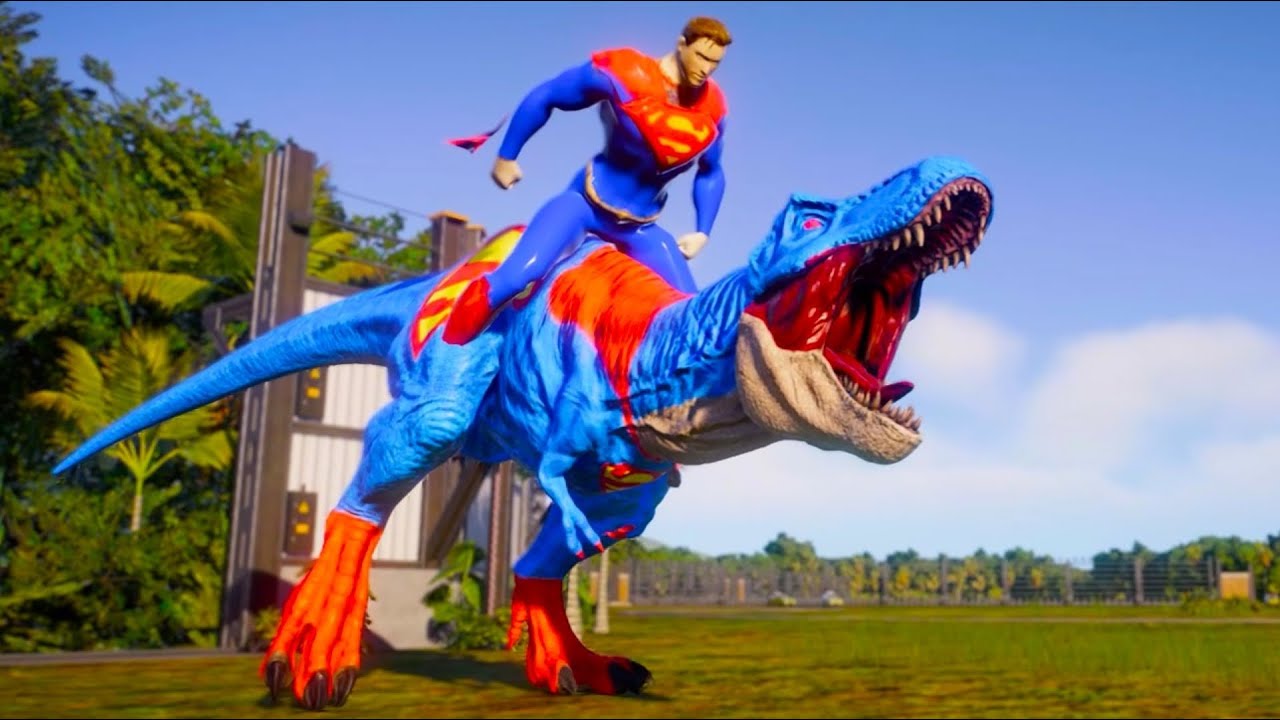 Trump Spiderman TREX Vs Spinosarus Haris SuperHero Dinosaurs Battle Jurassic World