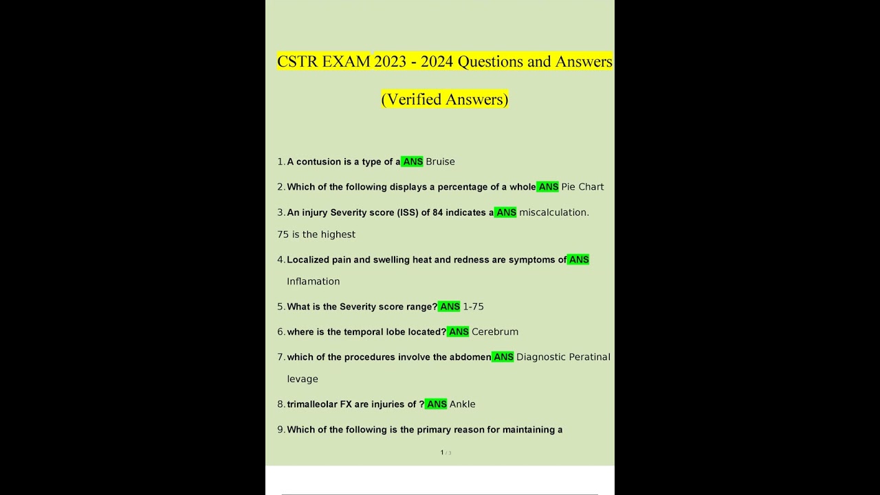 CSTR EXAM Questions and Answers 2023 – 2024 Verified Answers
