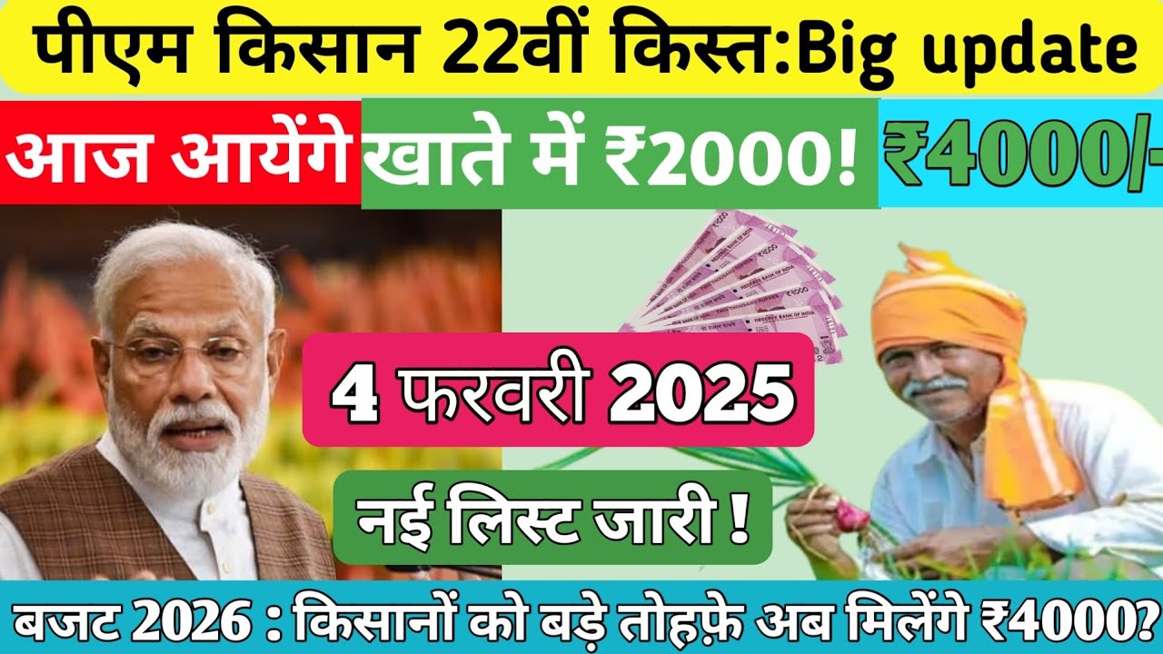​PM Kisan 22nd Installment Date 2026 | PM Kisan 22 kist kab aayegi | बजट के बाद बड़ी खबर