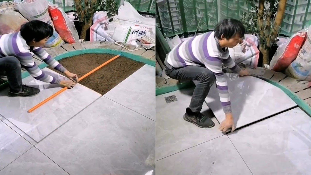 Young Man with great tiling skills -Great tiling skills -Great technique in construction PART 112