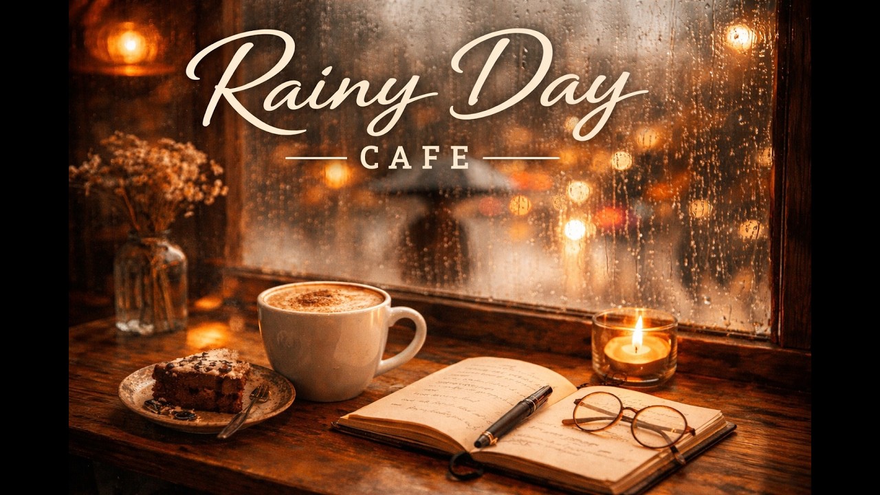 Rainy Cafe Ambience ☔ Cozy Coffee Shop Sounds for Study, Work & Relaxing | Warm Jazz & Rain