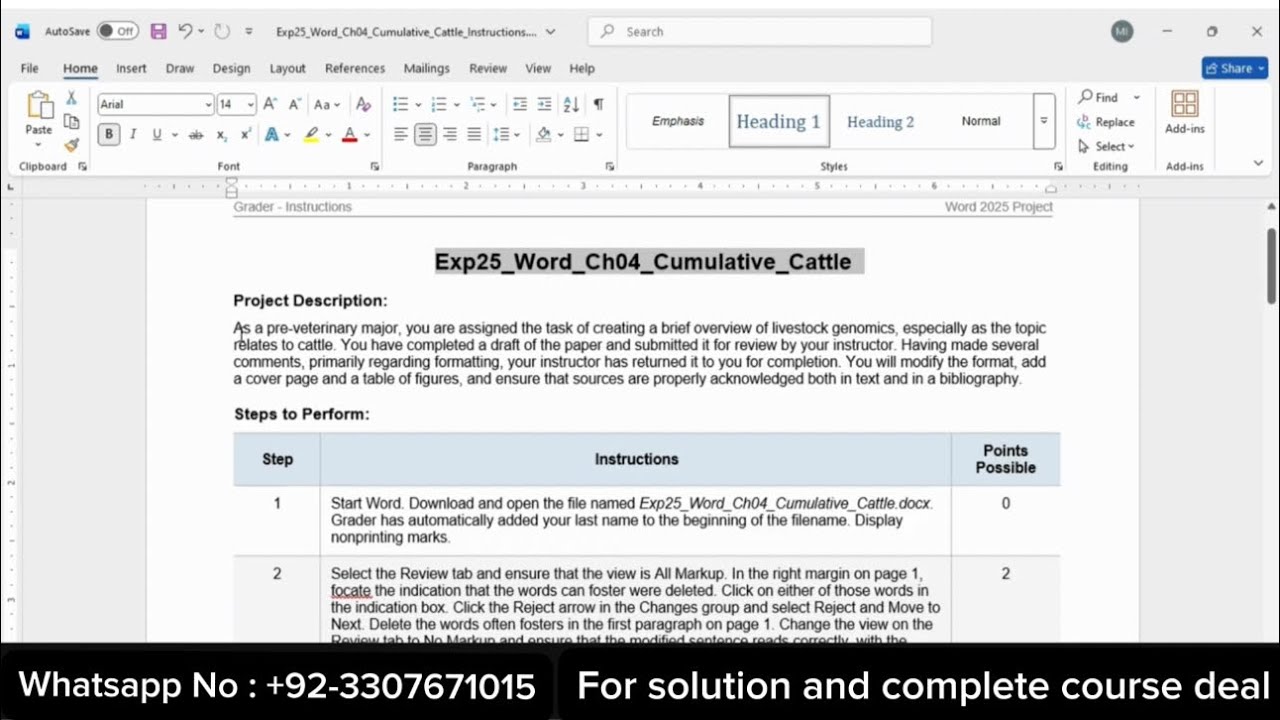 Exp25 Word Chapter 4 Cumulative &ndash; Cattle | Pearson MyLab Word Grader (100%)