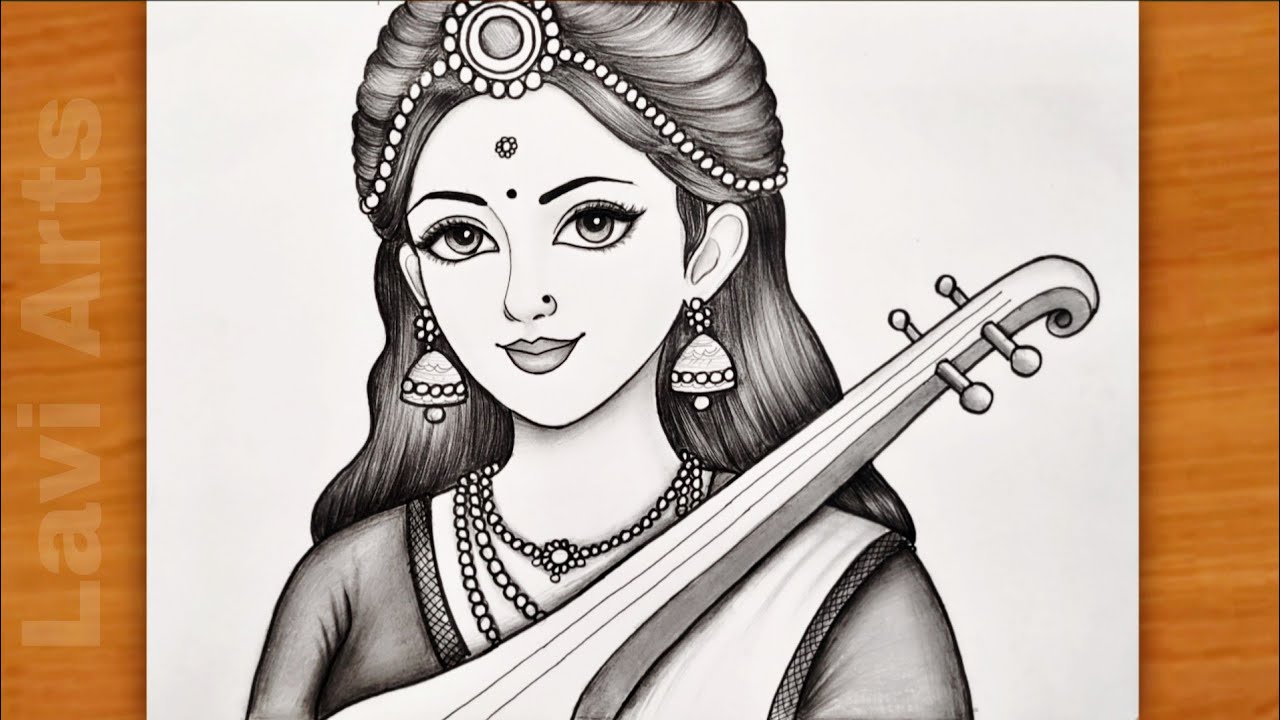 Maa Saraswati Drawing for Vasant Panchami |Easy Pencil Sketch| Basant Panchami Drawing | god| chitra