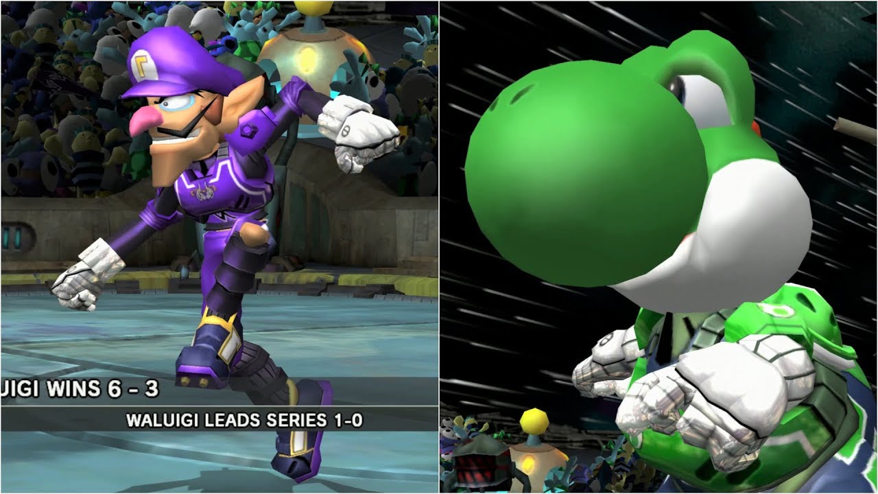 Mario Strikers Charged - Waluigi vs Yoshi - Wii Gameplay (4K60fps)