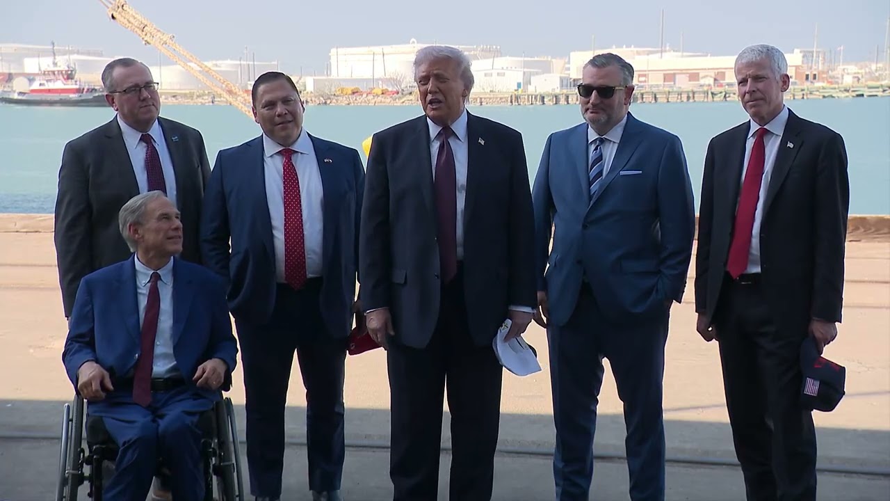 President Trump Gaggles with Press at the Port of Corpus Christi, TX