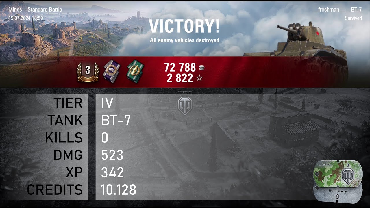 [1262] BT-7 / 0 kills / 523 dmg / 342 xp / 10.128 credits || World of Tanks