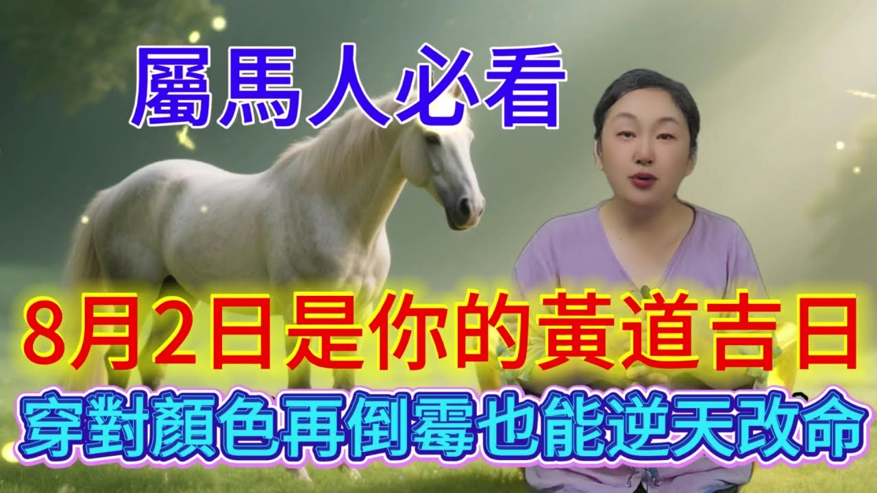 屬馬人必看！8 月 2 日是你「黃道大吉日」穿對顏色，黴運全消，再倒楣都能逆天改命！#運勢 #補財庫旺財氣 #風水 #財富 #正能量