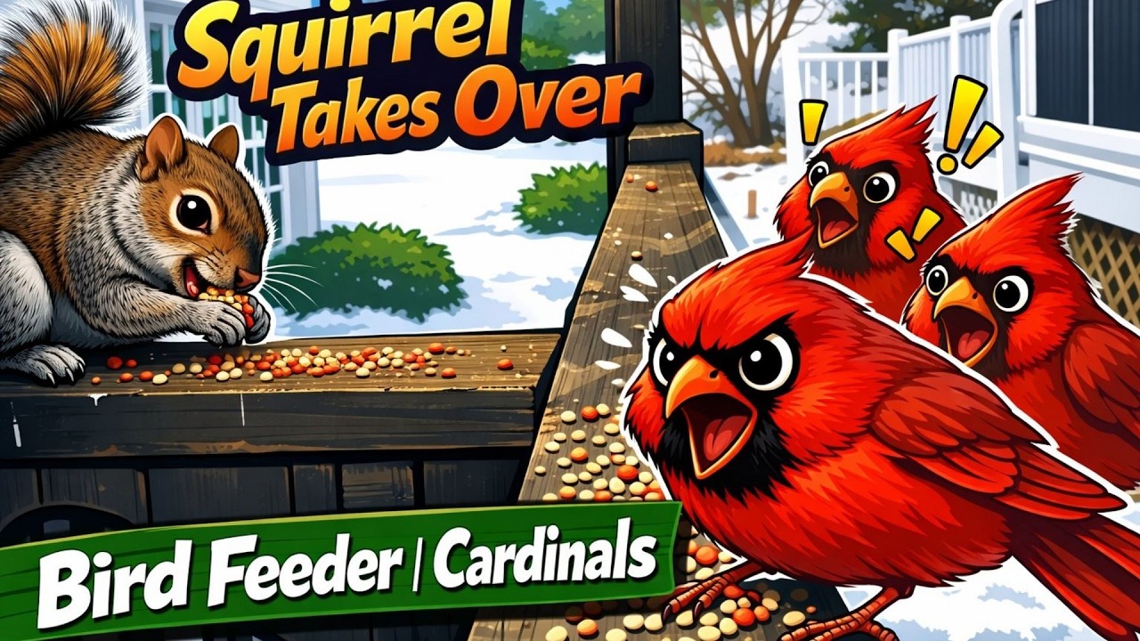 Squirrel Takes Over Bird Feeder | Cardinals React