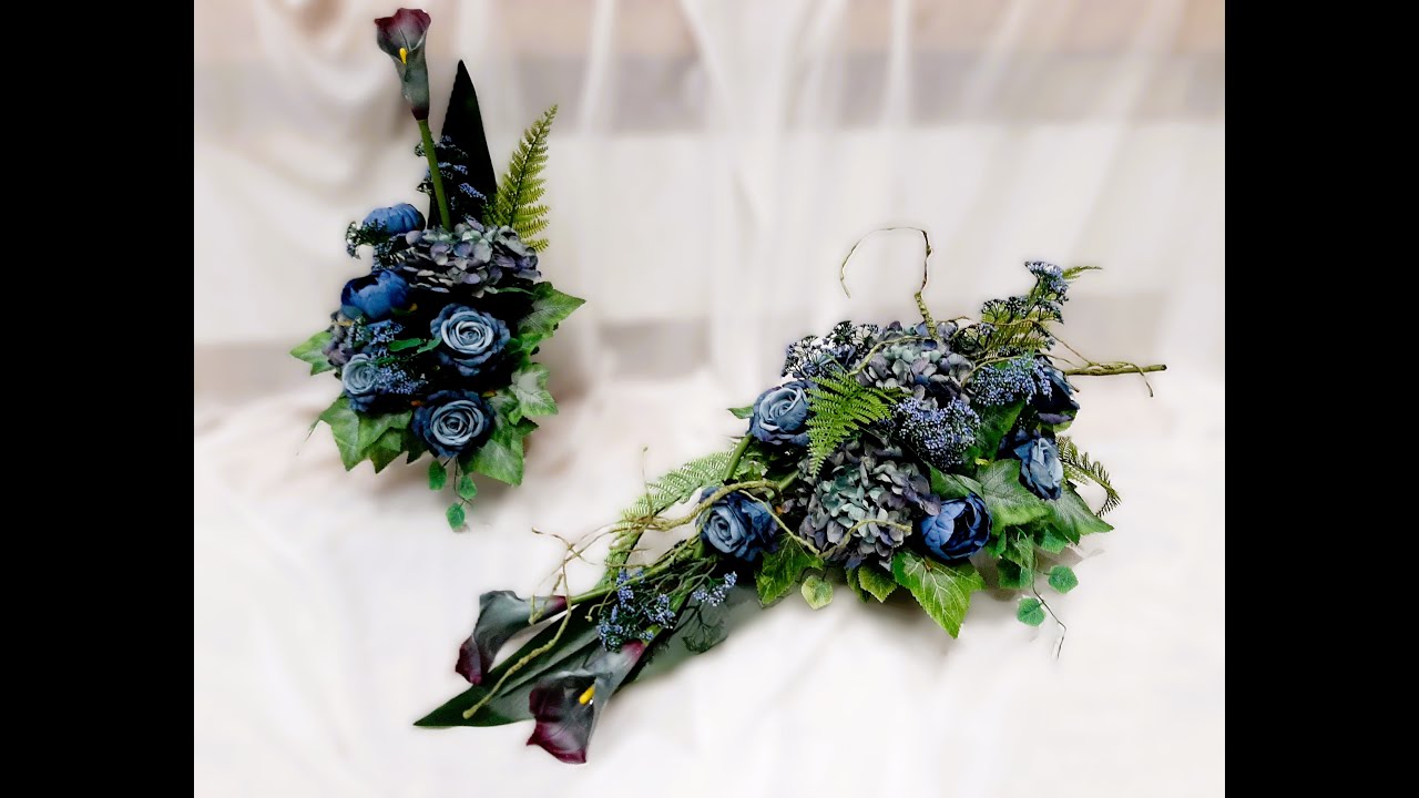 Stroik na grób w kolorze turkusowym z Hortensją i Kallą// DIY//grave decorations