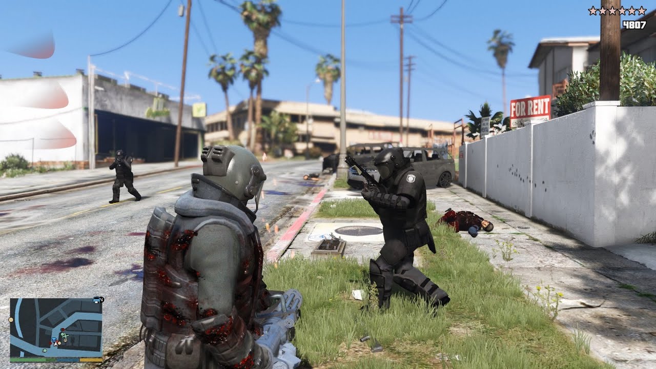 GTA 5 - Ballistic Juggernaut Armor Minigun Rampage + 10 Star Escape (RDE 4.1.2)