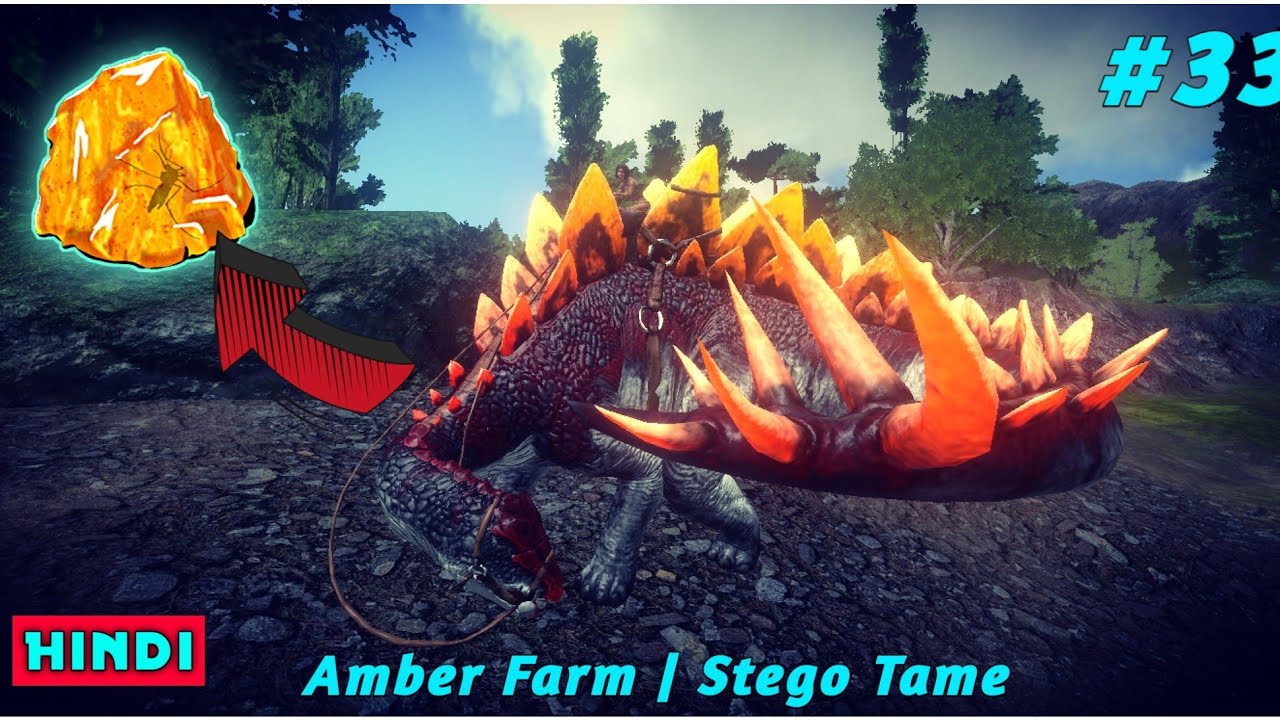 Amber Farming Easily And Taming Eerie Stego | How To Farm Amber Easily | Ark Mobile Hindi | Ep 33