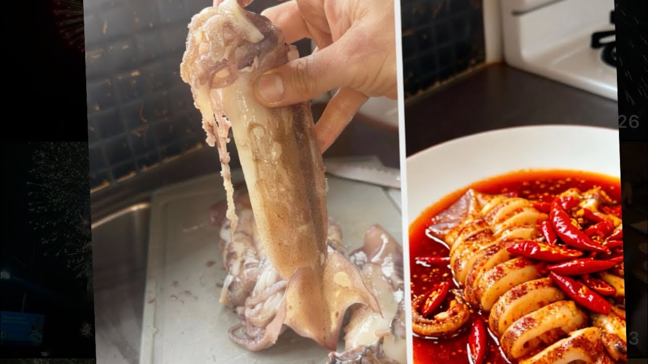 How to prep squid for cooking.pan grilled calamari//spicy oil squid..cook squid at home..#squid#food