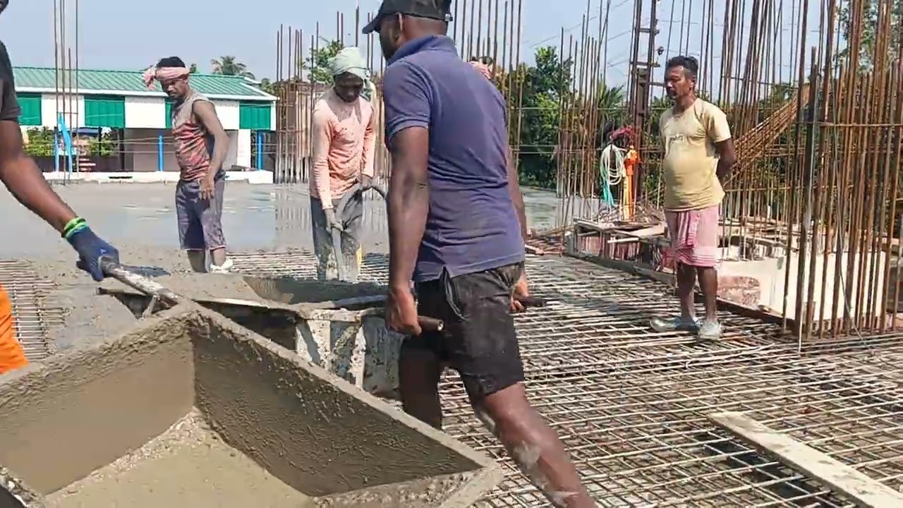 Used vibrator and leveling stick during 2nd floor slab casting process at my construction site 🛠️👷🏻