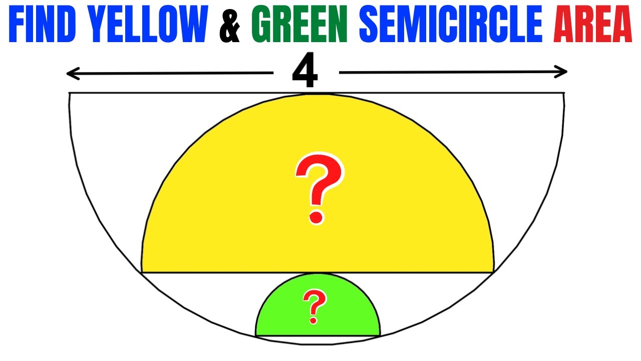 Calculate area of the Yellow and Green shaded semicircles | Diameter of the largest semicircle is 4