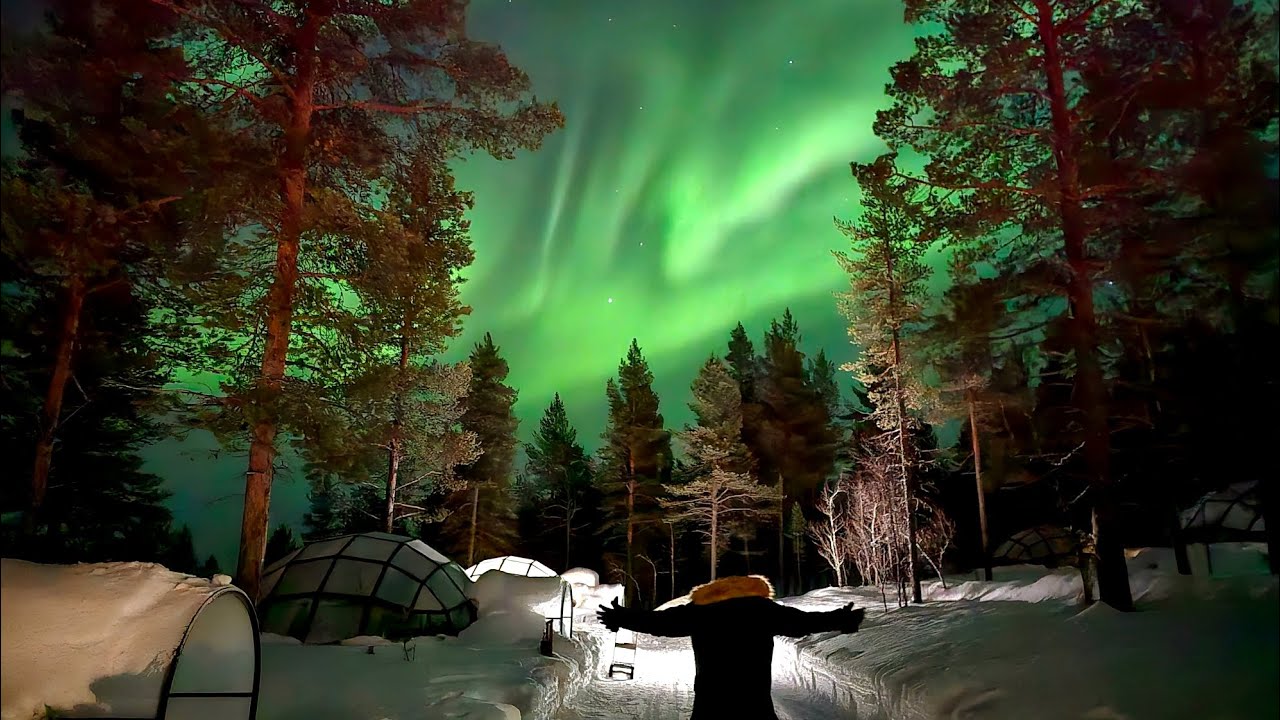 FINLAND  PART 1 - KAKSLAUTTANEN ARCTIC RESORT  , GLASS IGLOOS ,NORTHERN LIGHTS, REINDEERS AND MORE