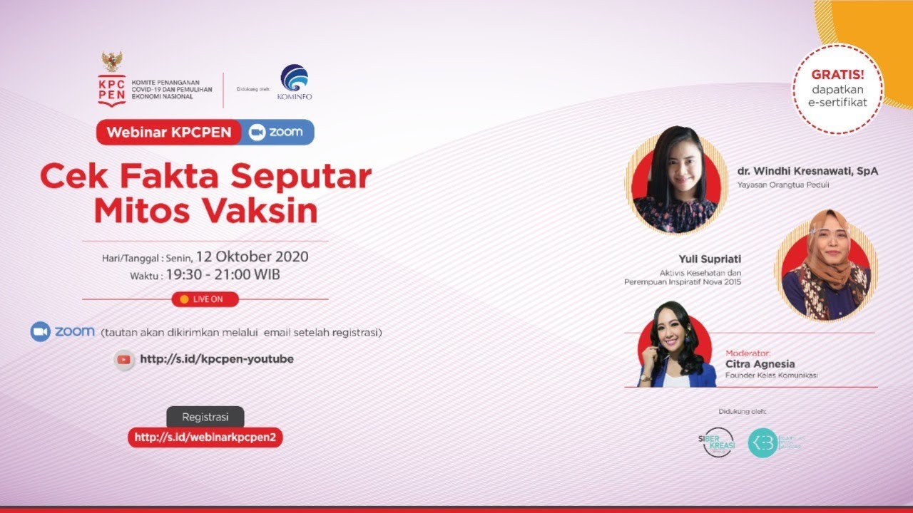 Webinar KPCPEN : Cek Fakta Seputar Mitos Vaksin