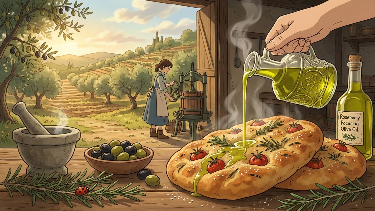 Making Olive Oil for Fresh Rosemary Focaccia 🫒 Nature to Table (Ghibli Style ASMR)