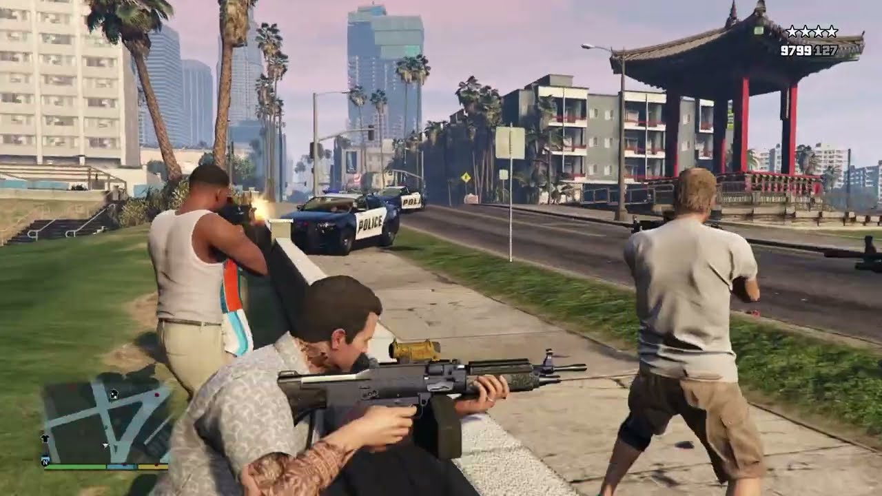 GTA V 5 Star Rampage Vacation with Michael, Franklin, Trevor And Crew!