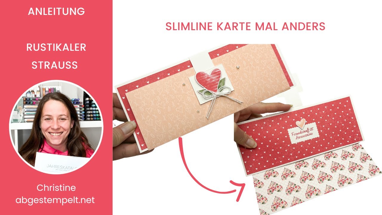 Anleitung Slimline Karte mehrlagig f&uuml;r Valentinstag basteln⎜Rustikaler Strauss⎜Stampin' Up!&reg;