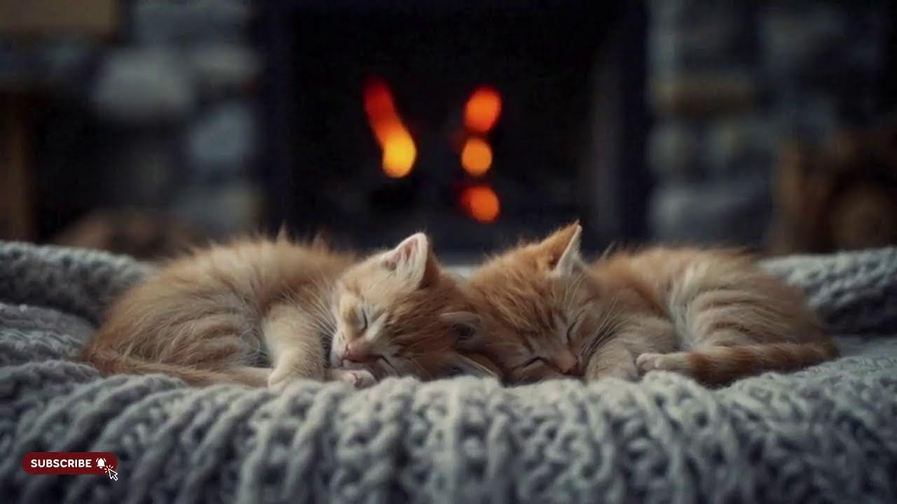 Two Sleeping Kittens by the Fireplace 🐾🔥 Cozy Cat Purring ASMR | Relax, Sleep, Study