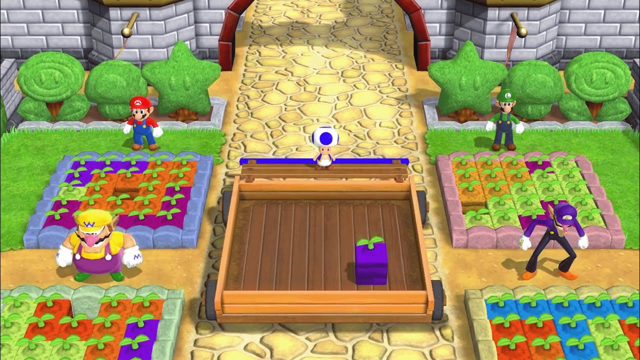Mario Party 9 - Mario vs Luigi vs Wario vs Waluigi - Garden Battle (Master CPUs)