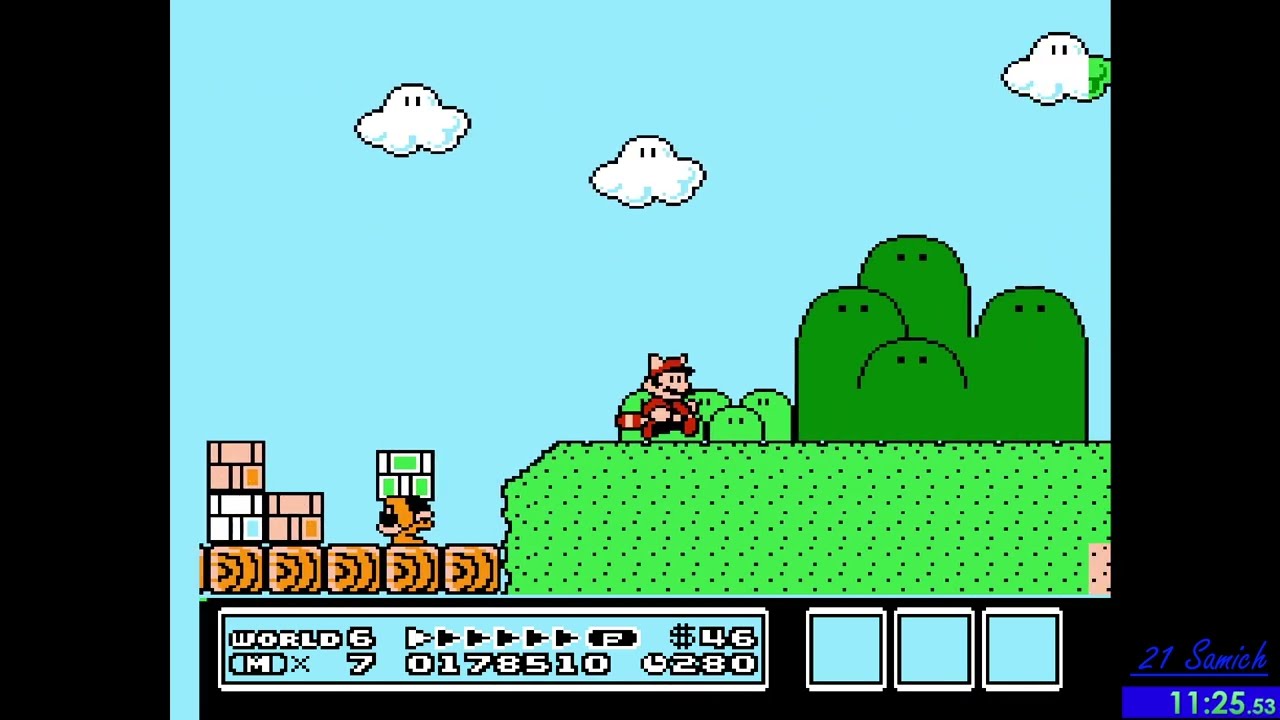Super Mario Bros 3 (NES) Clear World 6 Ice Land 15:46 PB (ANE Challenge)