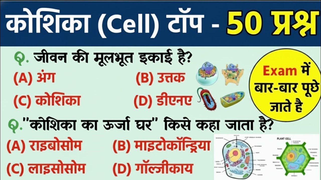 कोशिका(Cell) Biology Practice Set 2 RRB GROUP D SCIENCE #CELL #SCIENCE 