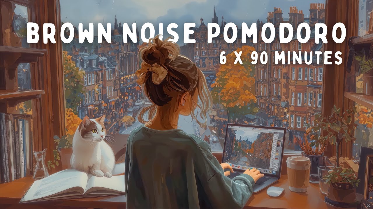 10 Hour Pomodoro | 90/10 Intervals | with Brown Noise for ADHD Focus 🍂📚