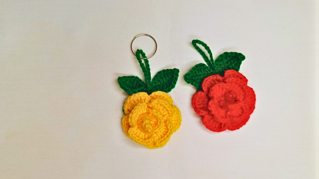 🔑 Chaveiro de Rosa em Crochê Super Delicado 🌹 – Passo a Passo Fácil e Lindo!