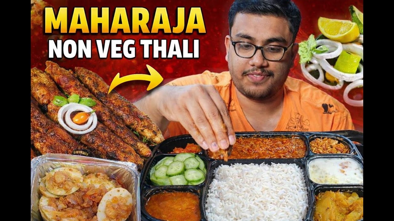 MAHARAAJA NON VEG DELUX THALI ASMR | CHICKEN, EGGS, RAITA,ACHAR,RICE AND ROTI, KARELA CHIPS 