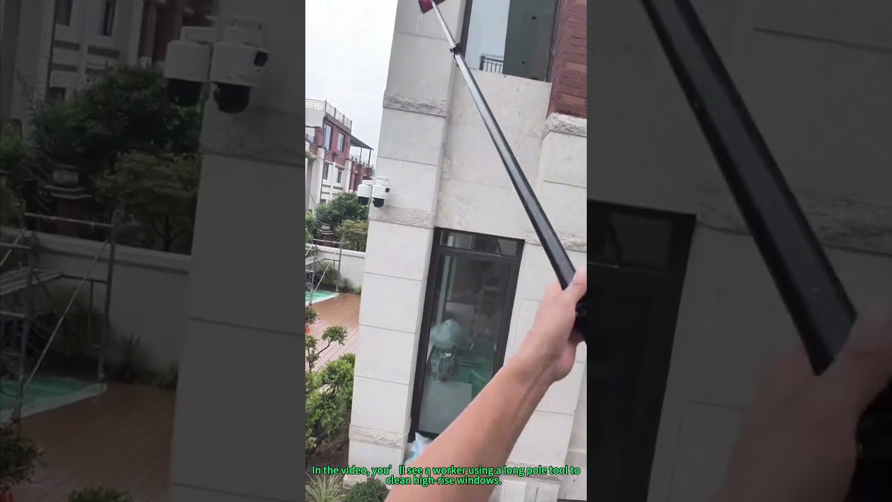 High-Rise Window Cleaning with Long Pole | Efficient Glass Washing Technique