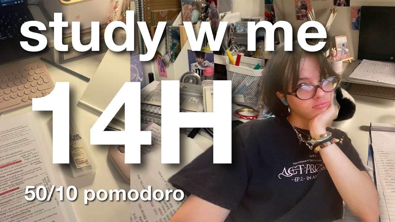 study with me live: 14 hours (real sounds, no music, 50/10 pomodoro technique) 🌷