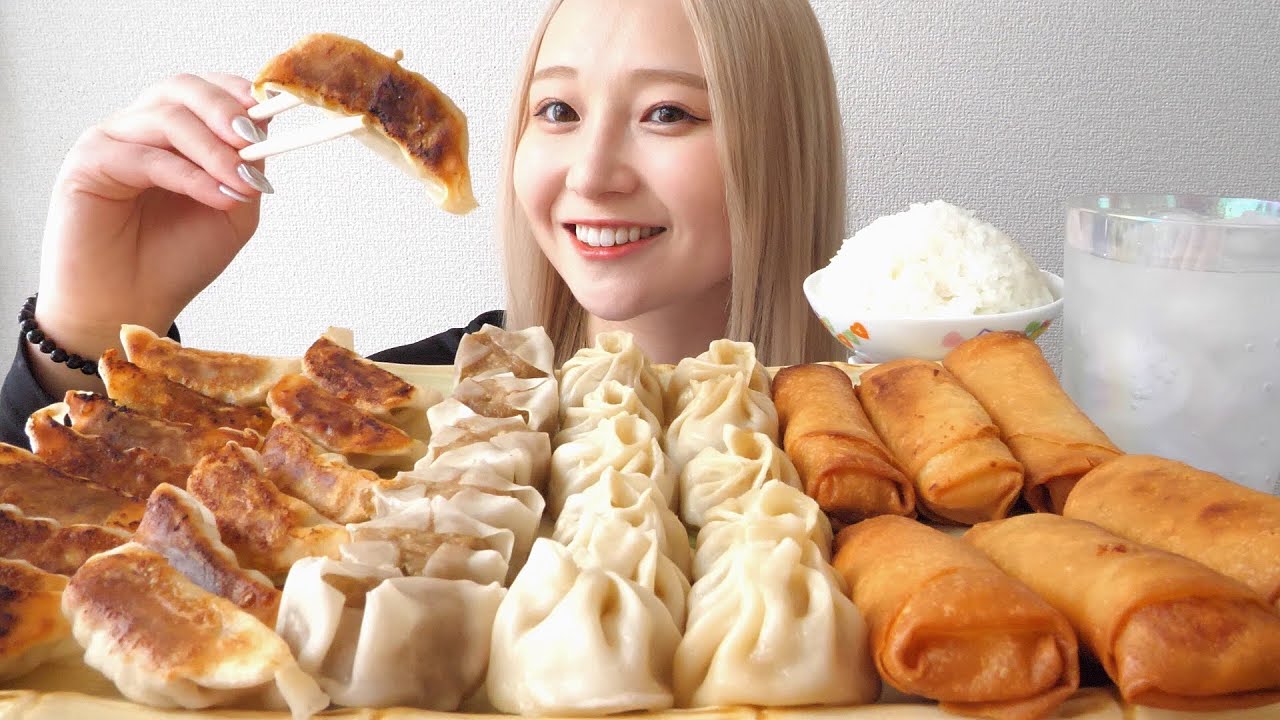【モッパン】餃子、焼売、小籠包、春巻きを大食いするだけの動画。中華最高🇨🇳🥟