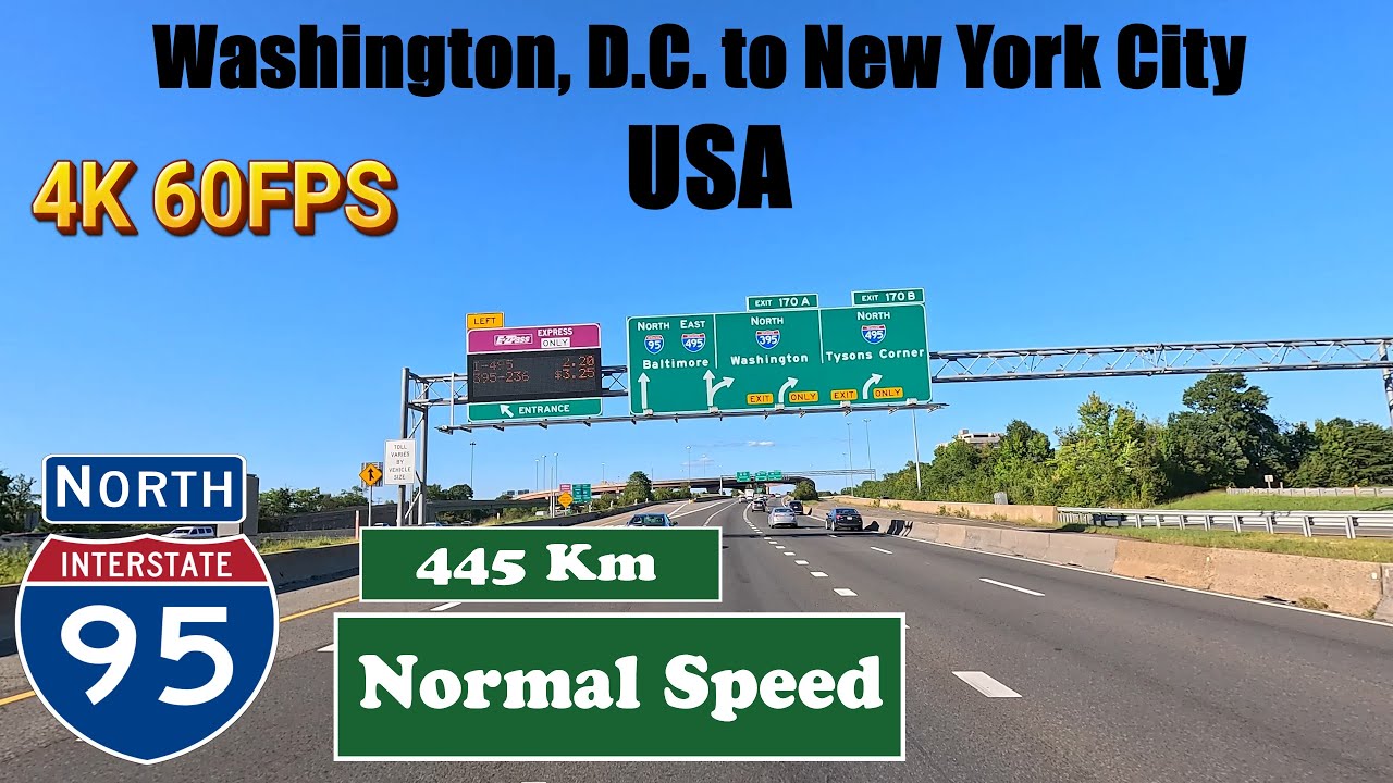 Washington, D.C. to New York City.  USA.  I 95 North. Interstate 95 North