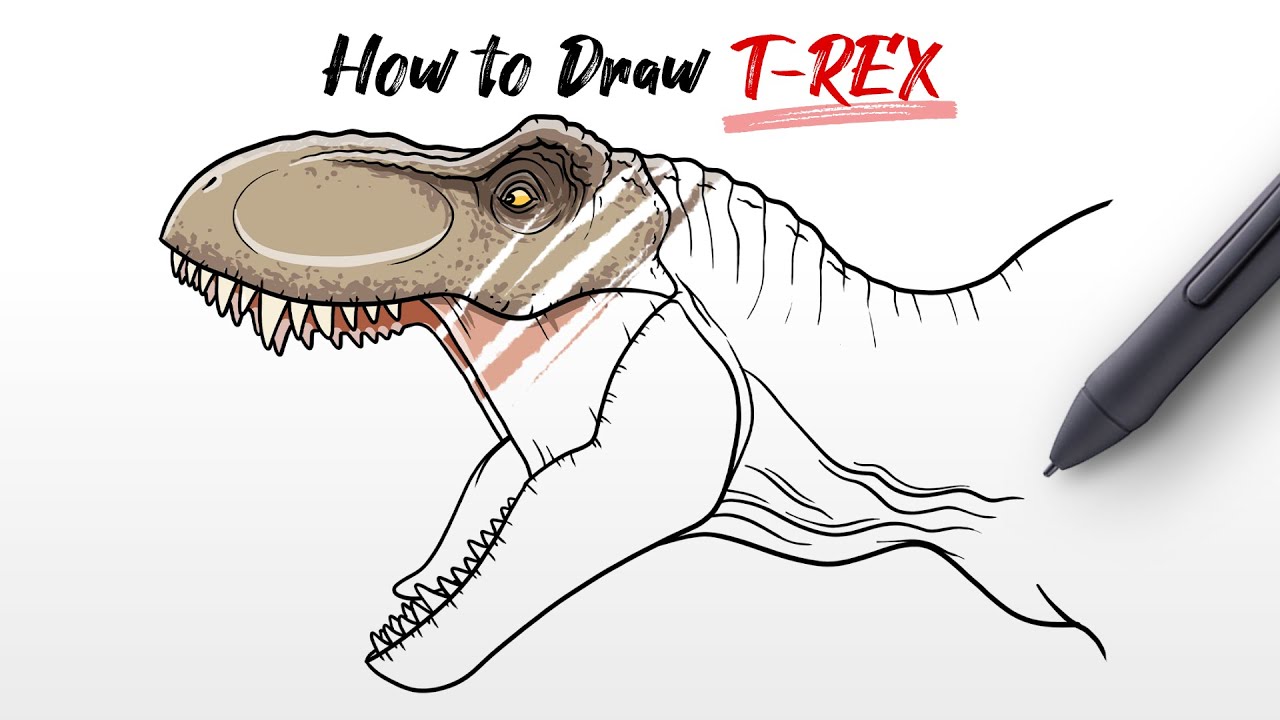 How to Draw Tyrannosaurus Rex Head (Trex dinosaur from Jurassic Park and World) Easy Step By Step