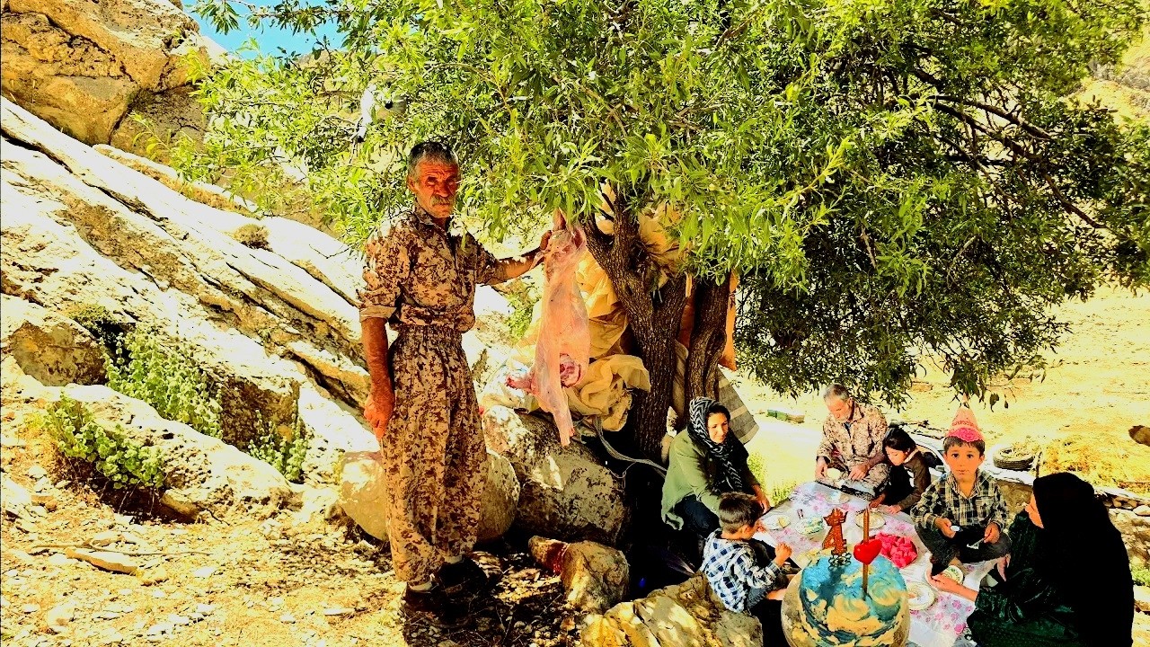 A hearty birthday celebration in nomadic life | and a butcher shop to provide the necessary meat