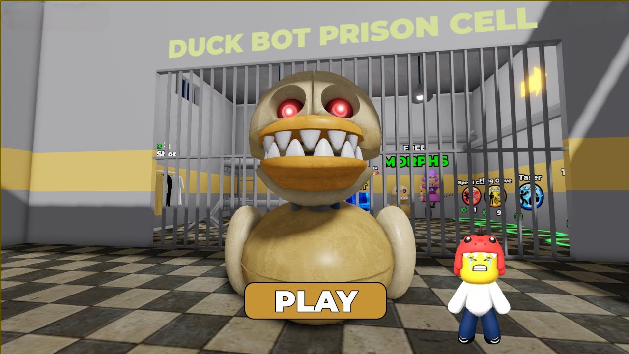 Dino kid Plays DUCK BOT PRISON RUN ESCAPE roblox! Gameplay Walkthrough No Death 4K