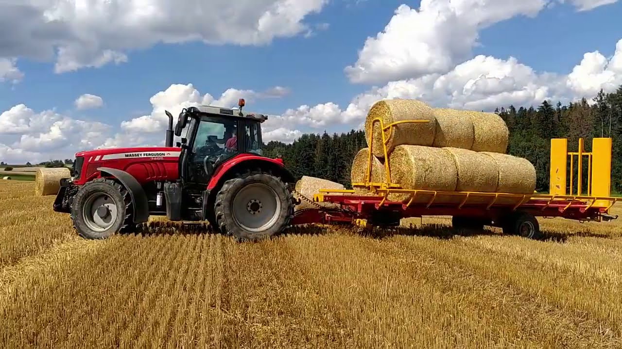 Nakládání balíků slámy | Massey Ferguson 7465 Dyna-VT + Kobzarenko PT-18 | Česká Bělá | 2020