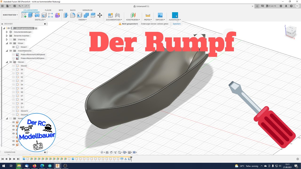 Fusion360 Schiffsrumpf Boot erstellen 👨‍🏭