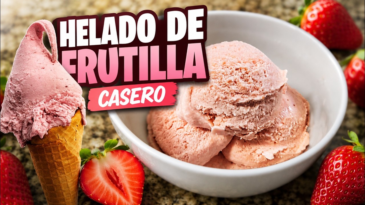 Helado de Frutilla o Fresa a la Crema - Receta casera cremosa paso a paso, estilo heladería [046]