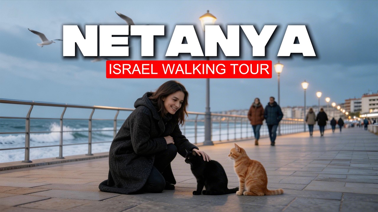 4K 60 FPS NETANYA, ISRAEL walking tour on a CLOUDY day before the rain
